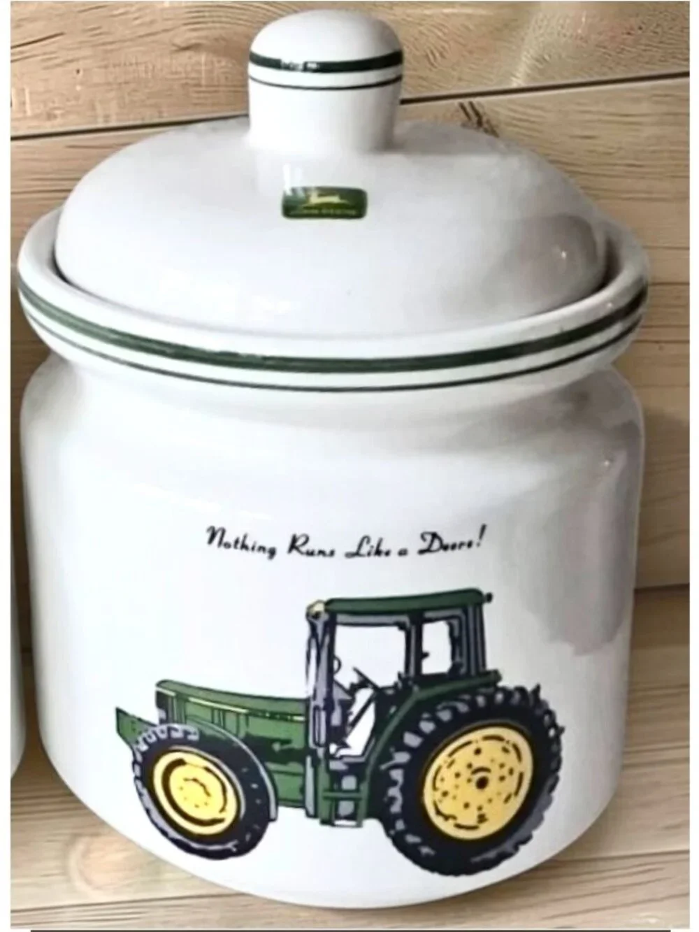 John Deere Large Ceramic Canister With Tractor Design & Lid